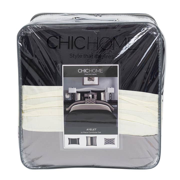 Deluxe Import Trading - Wholesale Bedding Set - Chic Home Ayelet 10 Piece Black King Comforter Set