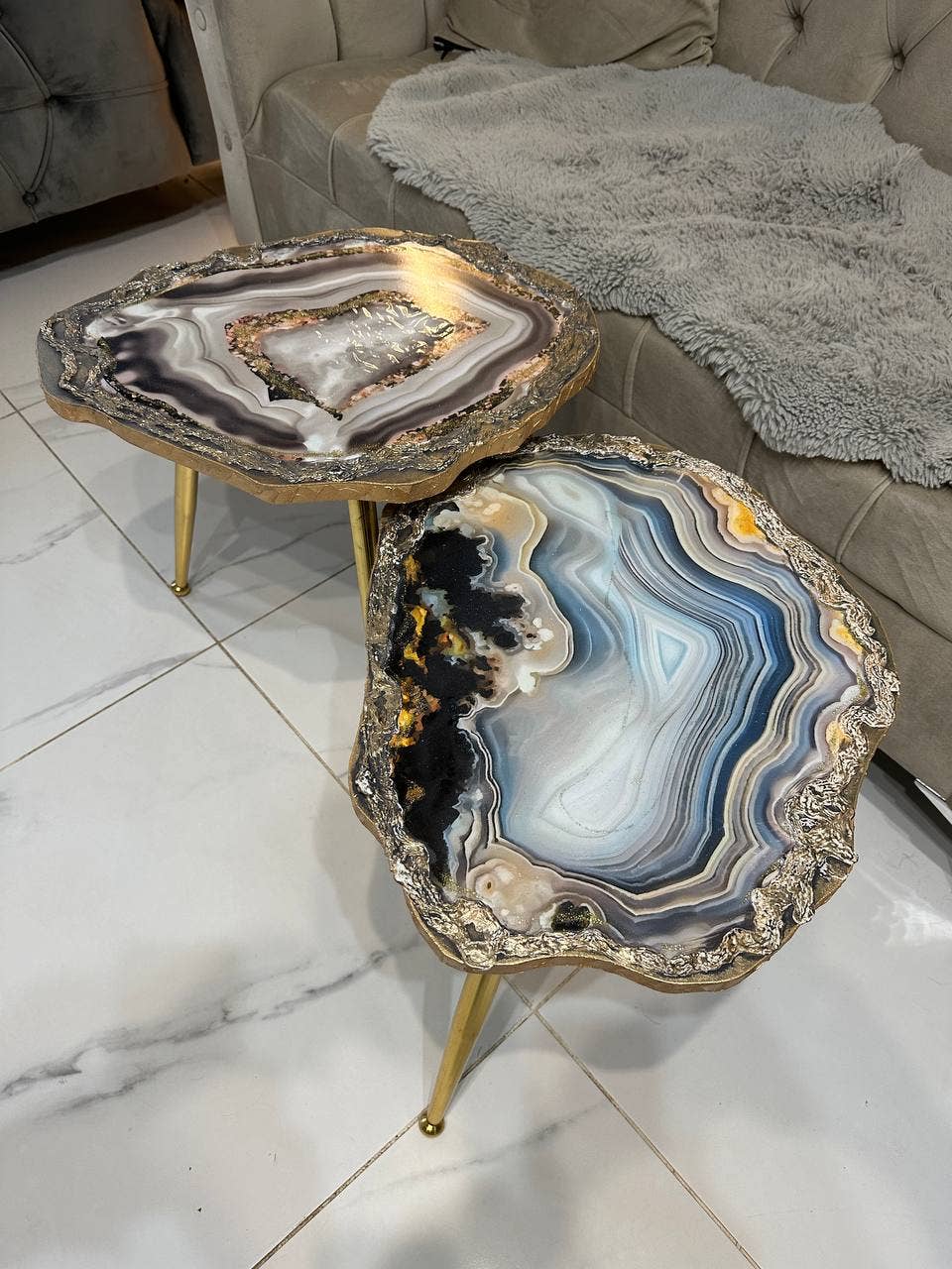 SamshineDesign - Wholesale Coffee Table - 2 Handmade Nesting table Large Epoxy art Geode coffee/side (1