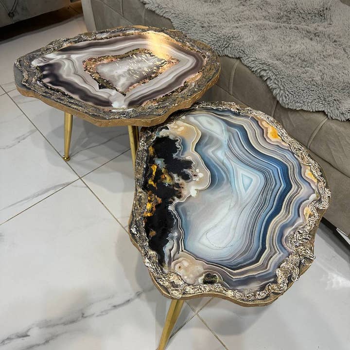 SamshineDesign - Wholesale Coffee Table - 2 Handmade Nesting table Large Epoxy art Geode coffee/side (1
