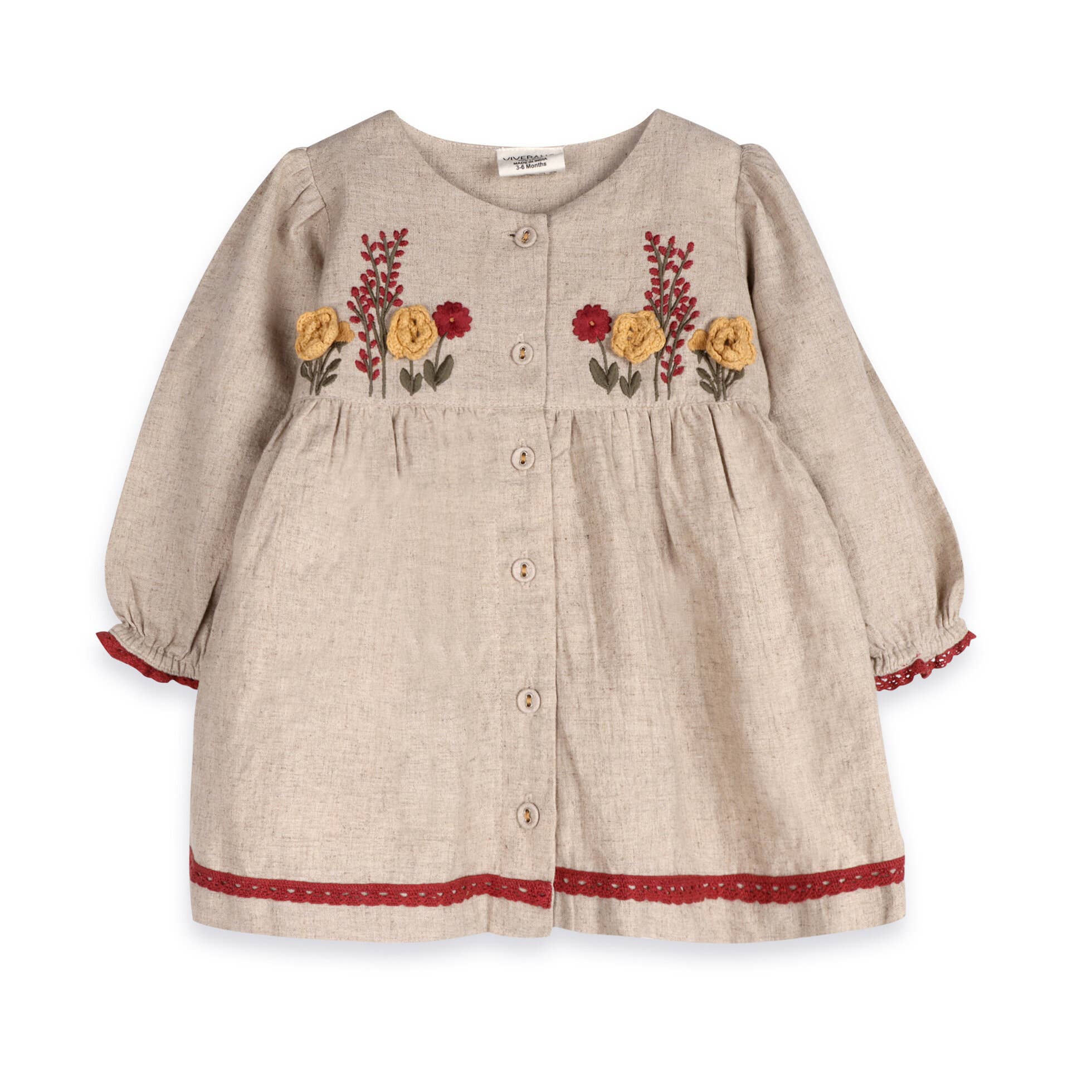 Natural Ravello Embroidered Baby Dress & Bloomer (Linen Blend) for wholesale on Faire3