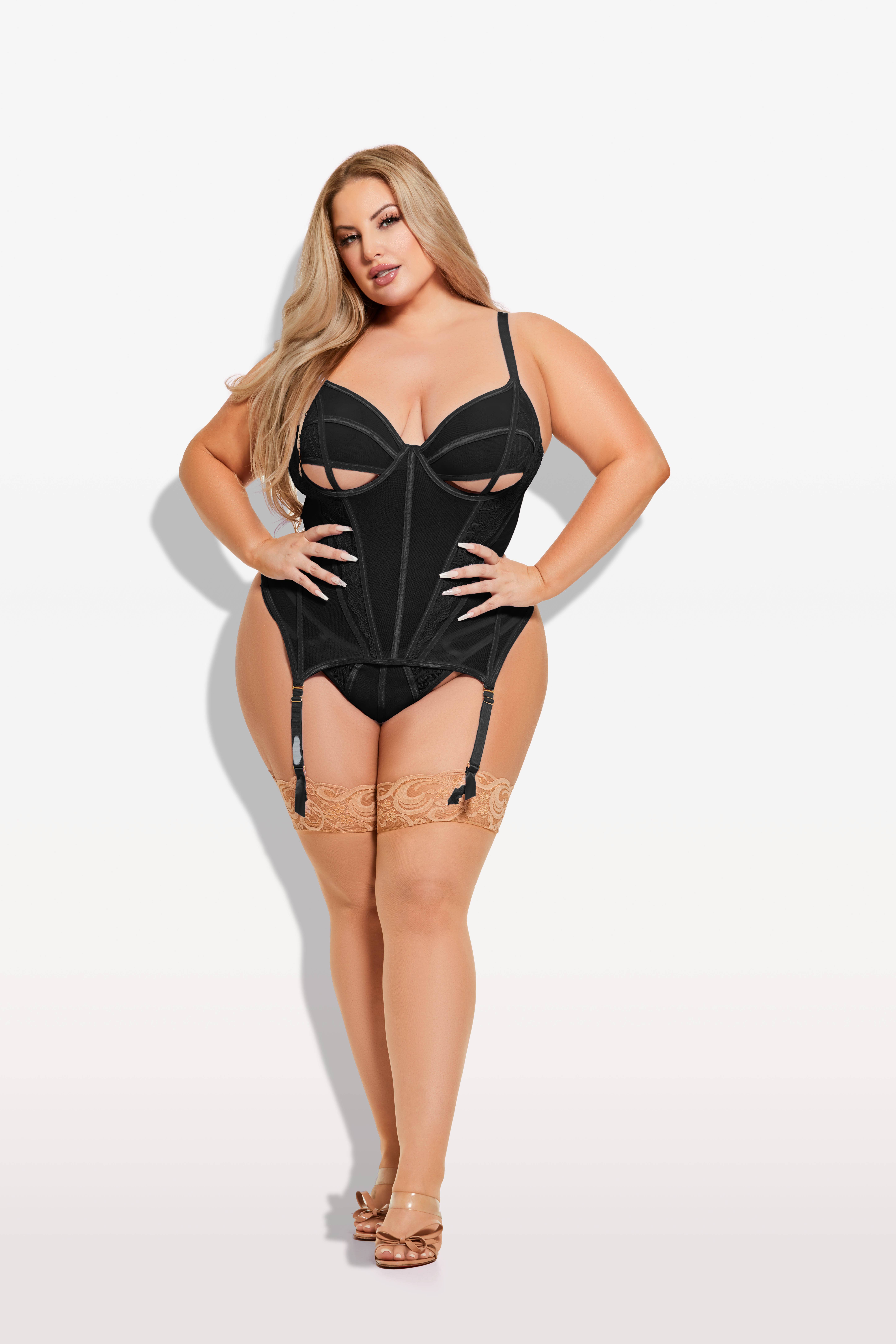 House of Desire - Wholesale Lingerie Set - Women's - VIVIENNE LACE & MESH BUSTIER & G-STRING SET4