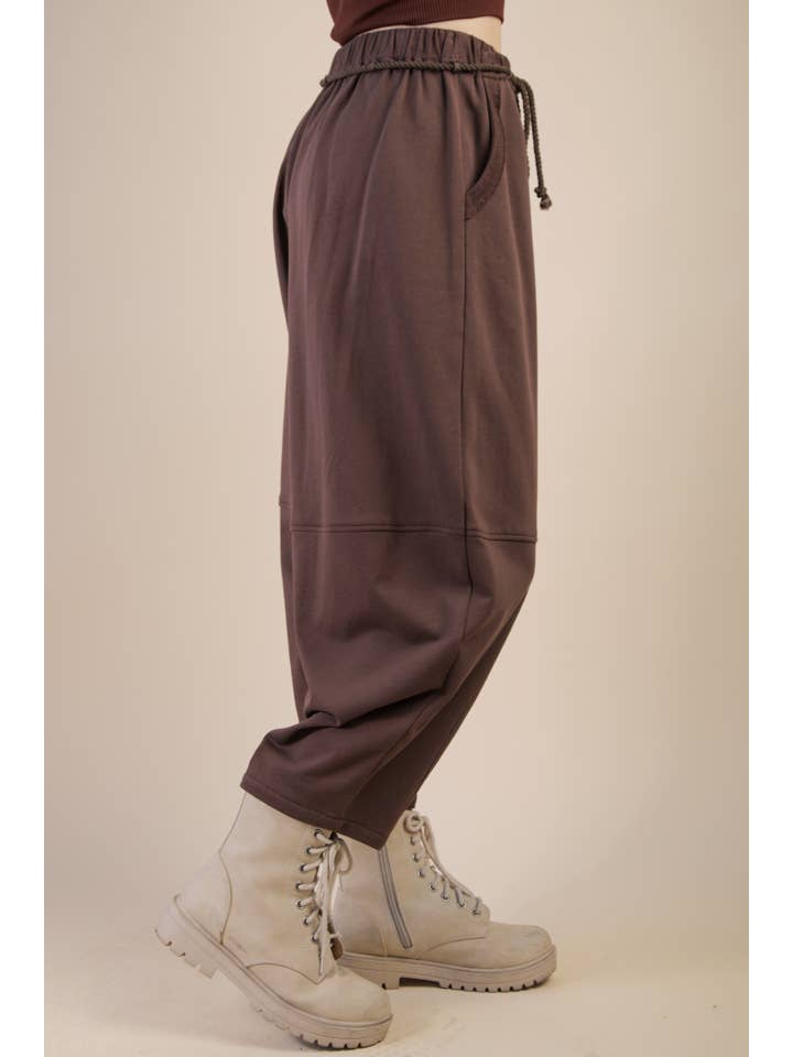VERY J - Wholesale Pants - Women's - NP70814-Braid Waist Strip Barrel Pants11