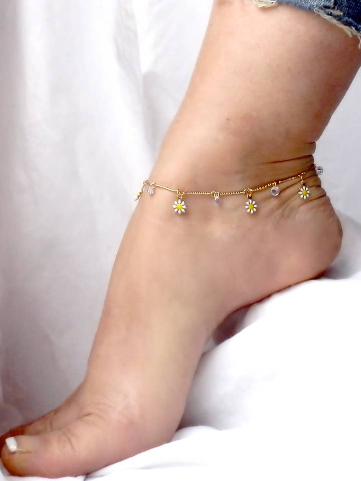 Gänseblümchen-Fußkettchen mit Blumenmotiv, Sommerschmuck, Urlaub für den Großhandel von AnkletAllure