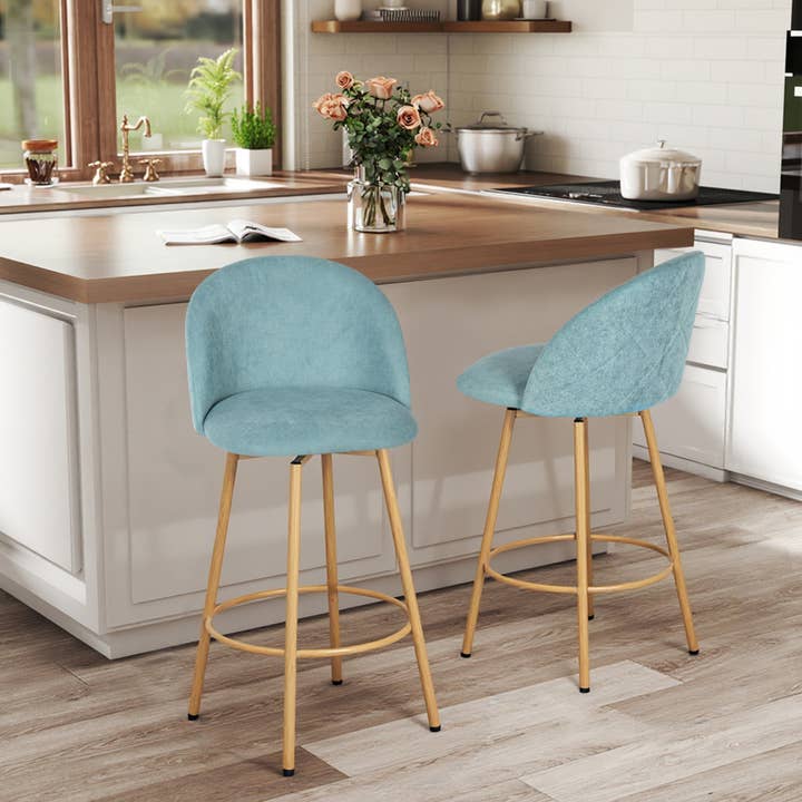 HOMYCASA DESIGN INC - Wholesale Chair - Modern Adjustable 360° Swivel Bar Chair - Aqua Blue Fabric