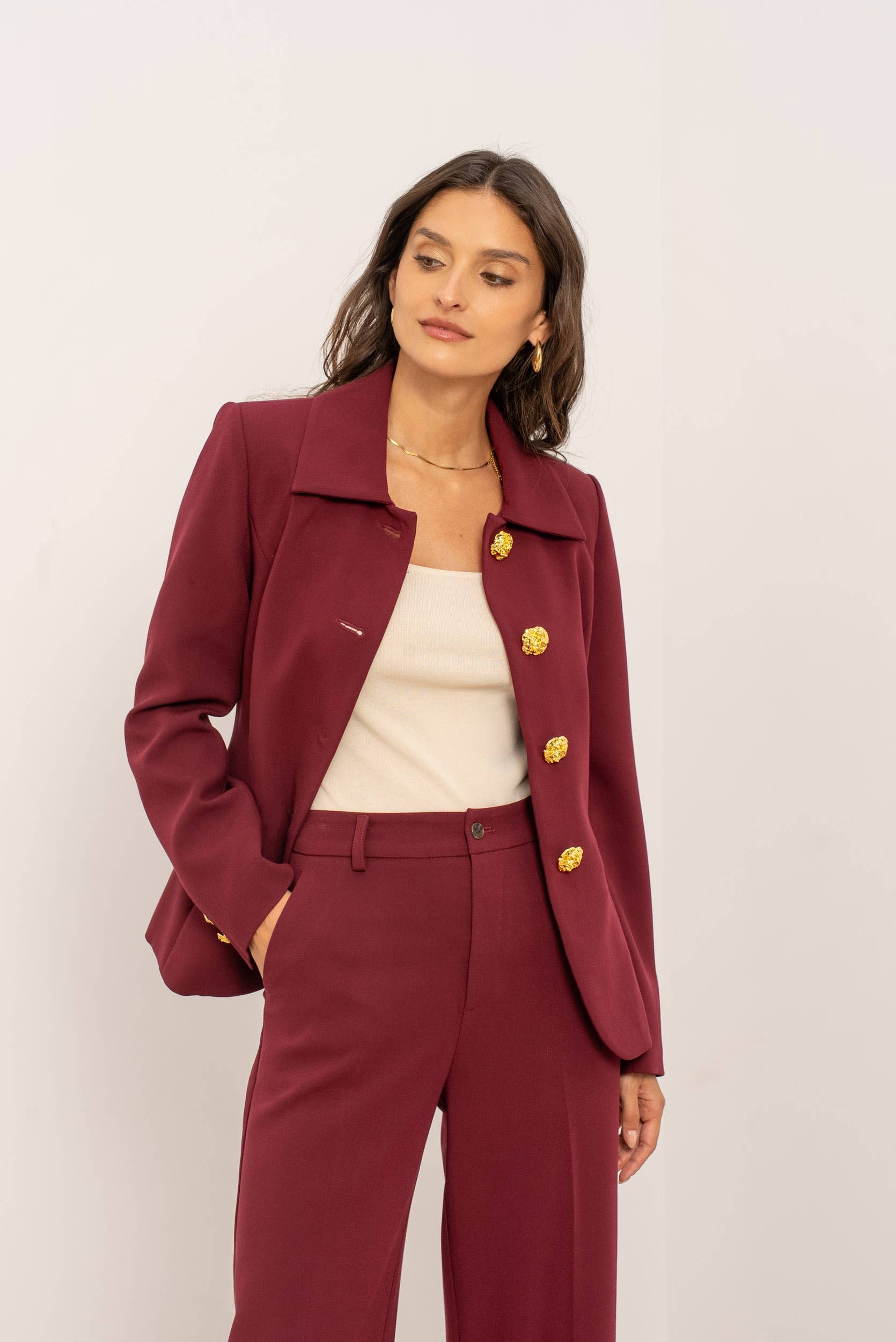 Attentif Paris - Wholesale Jacket - Women's - [Aura] Fitted jacket with shirt collar and gold buttons14