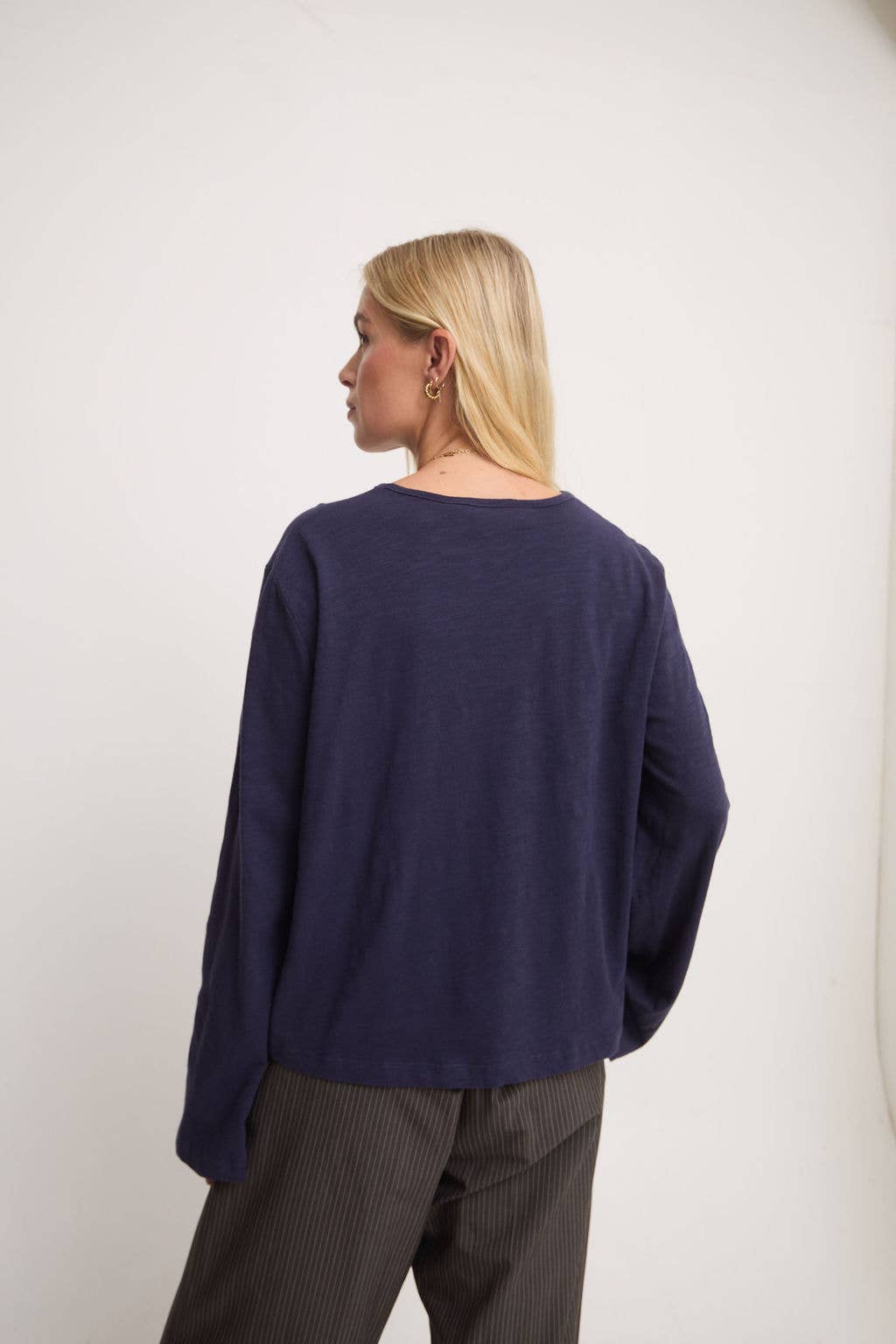 Fika - Wholesale T-Shirt - Women's - Celine Navy Jersey Long Sleeve Top 2