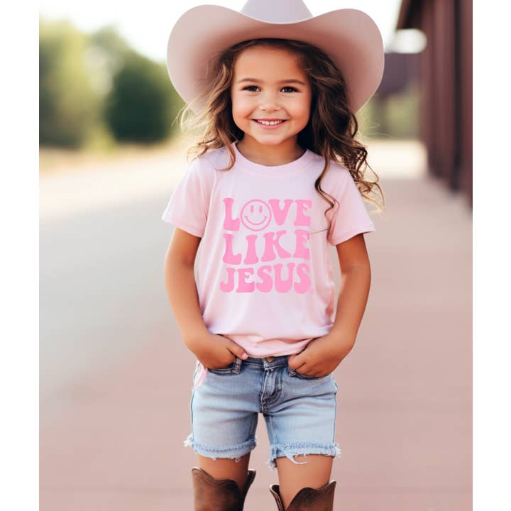 Love Like Jesus Pink Kid's Christian Graphic Tee for wholesale by Never Lose Hope Designs