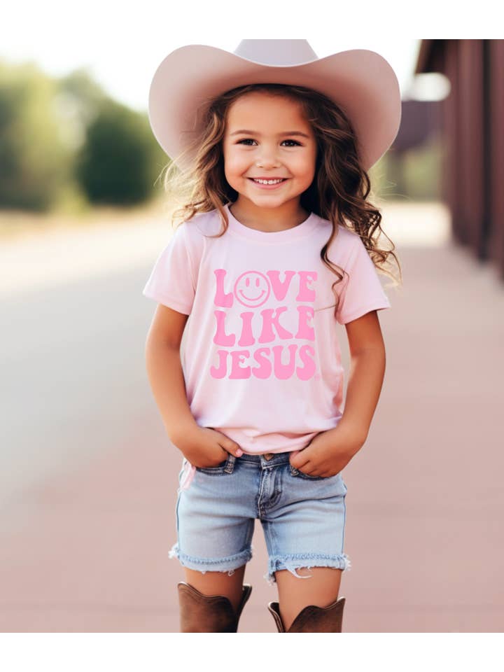 Never Lose Hope Designs - Wholesale T-shirt met zeefdruk - Kinderen - Love Like Jesus Pink T-shirt met christelijke print voor kinderen