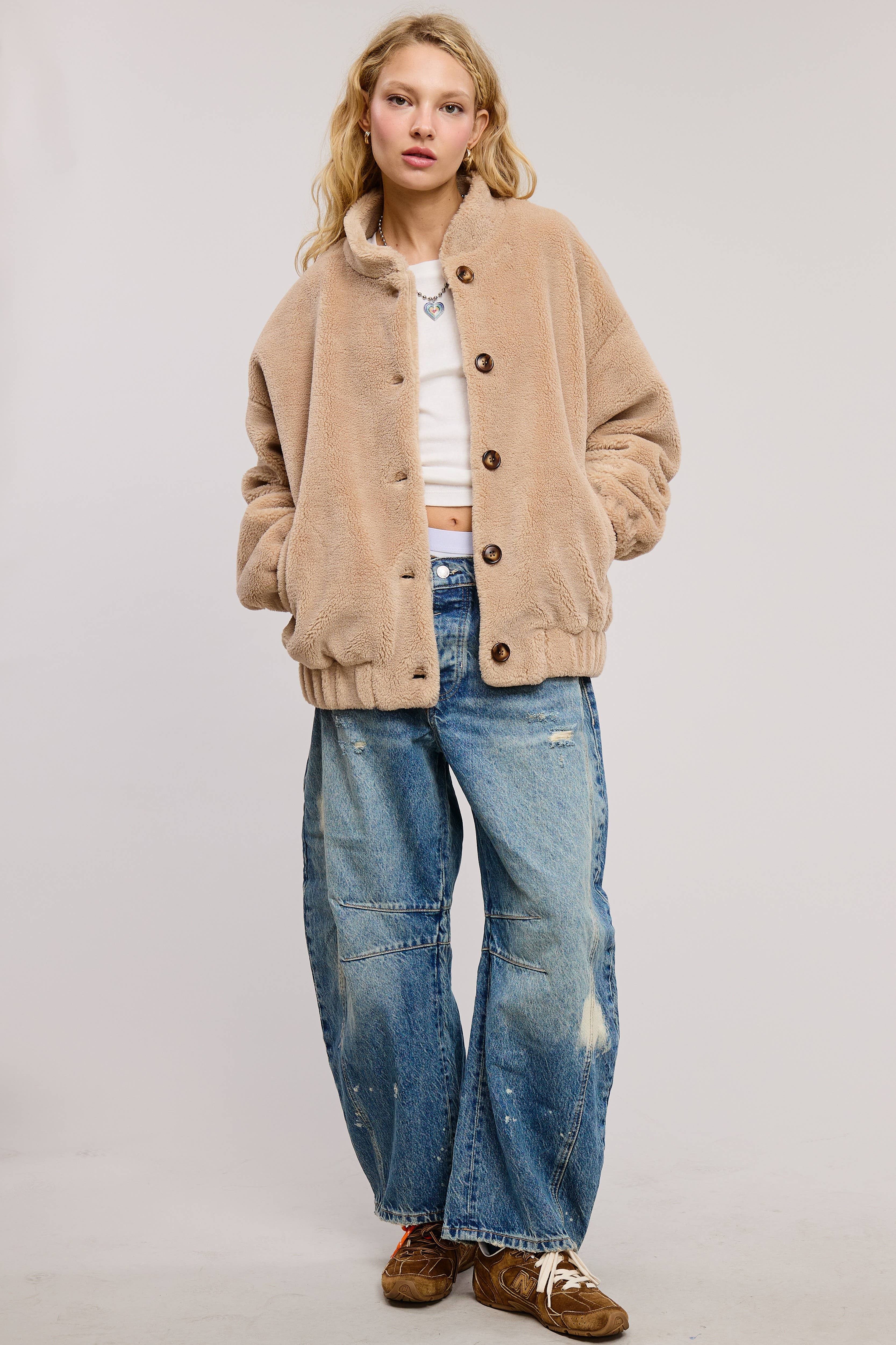 Mimosa - Wholesale Jacket - Women's - Plush Sherpa Button Down Oversized Jacket10