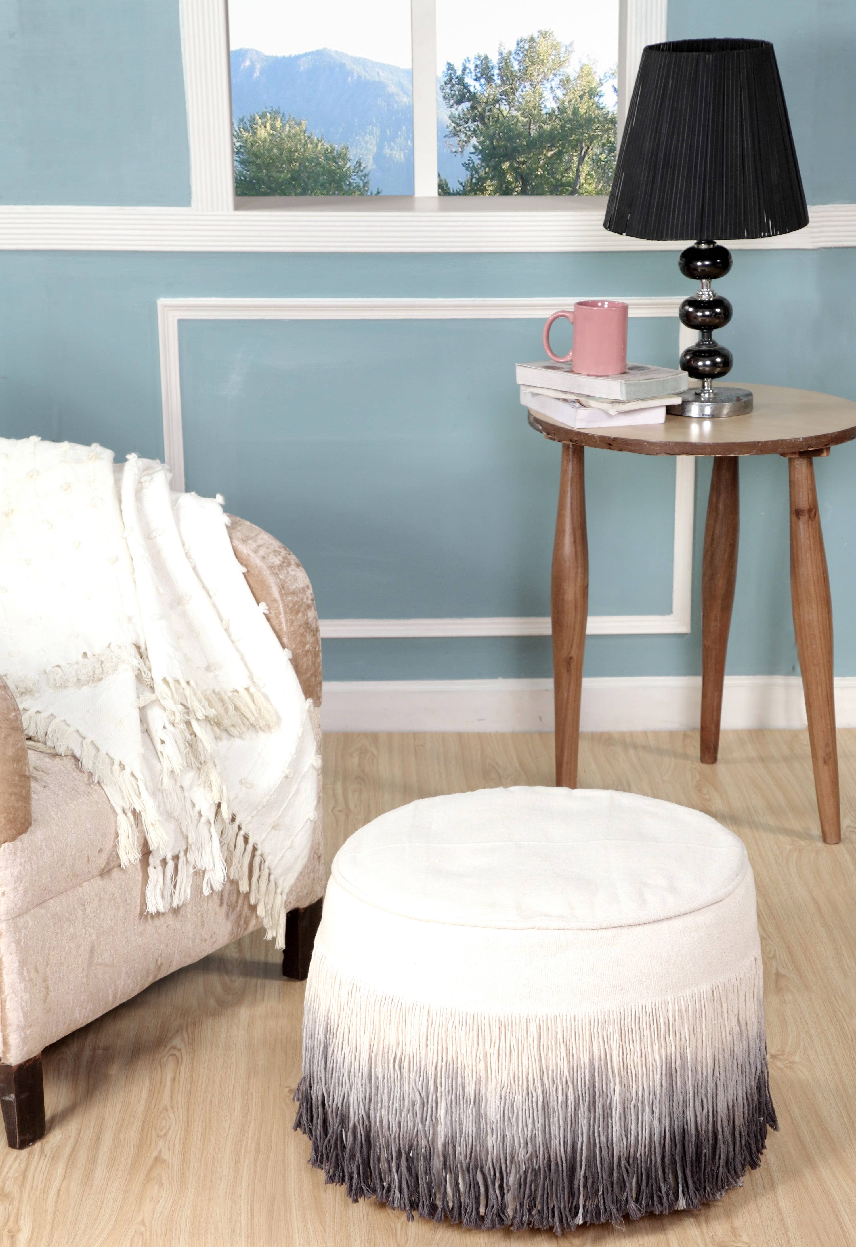 White Black Sophisticated Ombre Pouf for wholesale on Faire