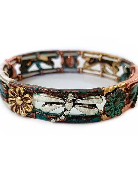 ( A754 ) VINTAGE METALLISK DRAGONFLY STRETCHARMBAND för wholesale av Jewelry Max
