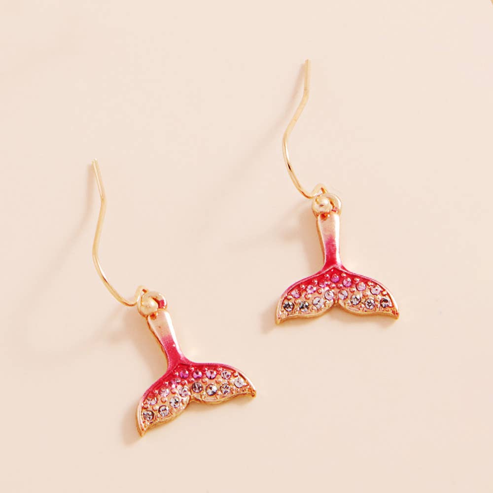 Sensibling Corp. - Wholesale Dangle Earrings - Stone Paved Colored Metal Whale Tale Dangle Earrings
6