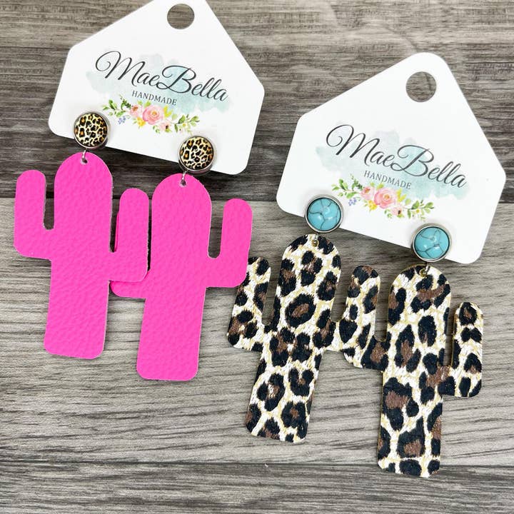 Leather Earrings Stud Drop Cactus for wholesale by Hazel Hill ~MaeBella~