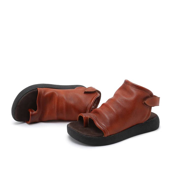 DWARVES - Wholesale Sandals - Women's - Sandals Boots Soft Cowhide Leather Plantform Summer Boots Open Peep Toe Post Wrap Ankle Sandals Flatforms Black/Coffee/Brown11