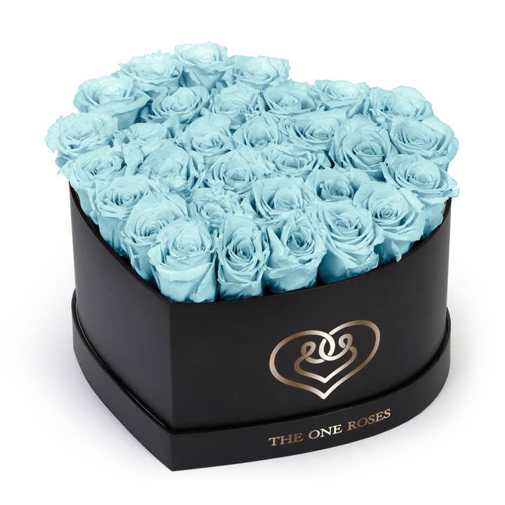 Roses bleues congelées | Boîte noire « Love » pour la vente par The One Roses
