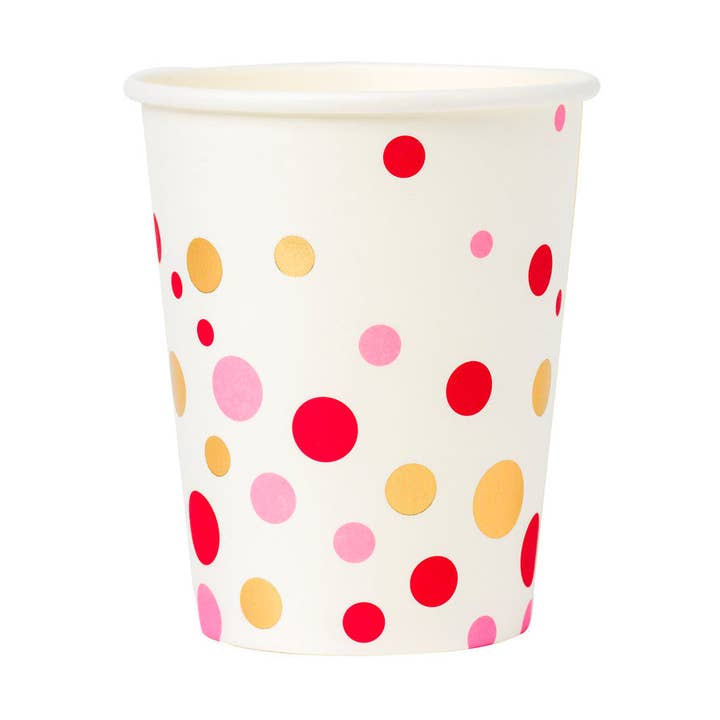 Paper cups 250ml, 8pcs, Pink dots for wholesale by Designhouse95