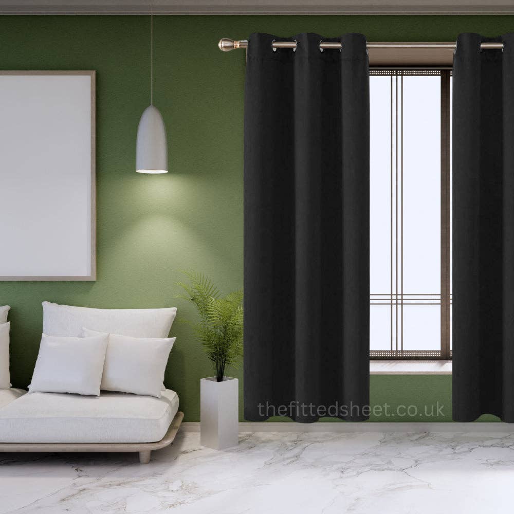 The Fitted Sheets – wholesale Curtain –  Black Blackout Thermal Curtains – Eyelet Top, 2 Panels1