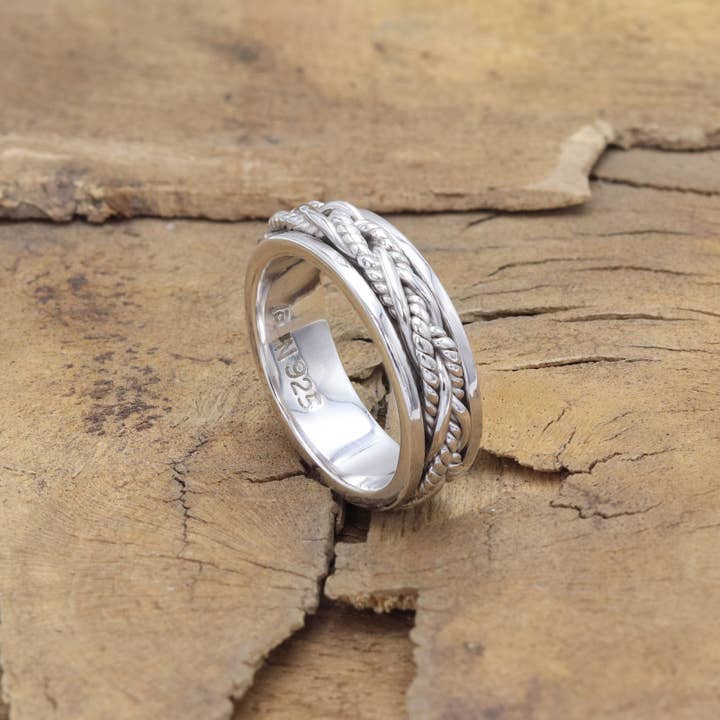Intertwined Spinner Ring 925 Sterling Silver Braided Jewelry for wholesale by Jay Jools