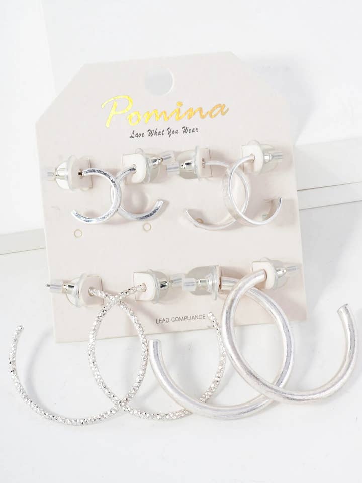 4-PC-Set Metal 15-20-40mm Multi Hoop Earrings for wholesale by Wild Honey