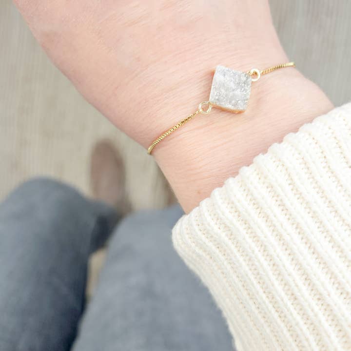 Adjustable Clear Druzy Quartz Crystal Bracelet for wholesale by The Curated Carrot