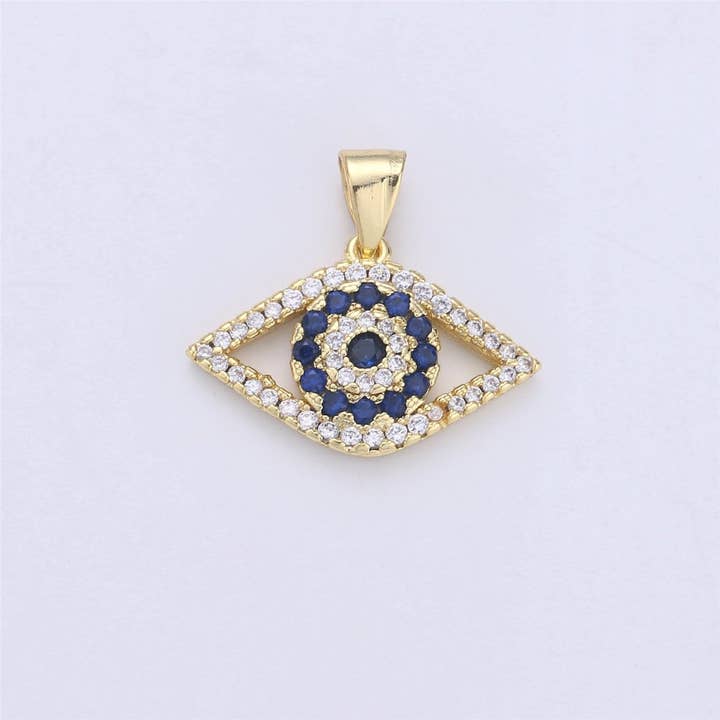 14k Guld Fyldt Onde Øje Charm Mikro Pave Onde Øje Vedhæng CZ Charms Ra's Øje Vedhæng til Halskæde Armbånd Ørering Komponent 18x20mm I-362 for engroshandel hos Aim Eternal