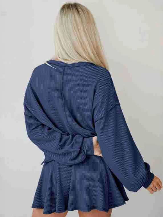 Marayn - Wholesale Top & Skirt Set - Women's - Autumn Ribbed Set Lantern Sleeve Top Pleated Skirt48