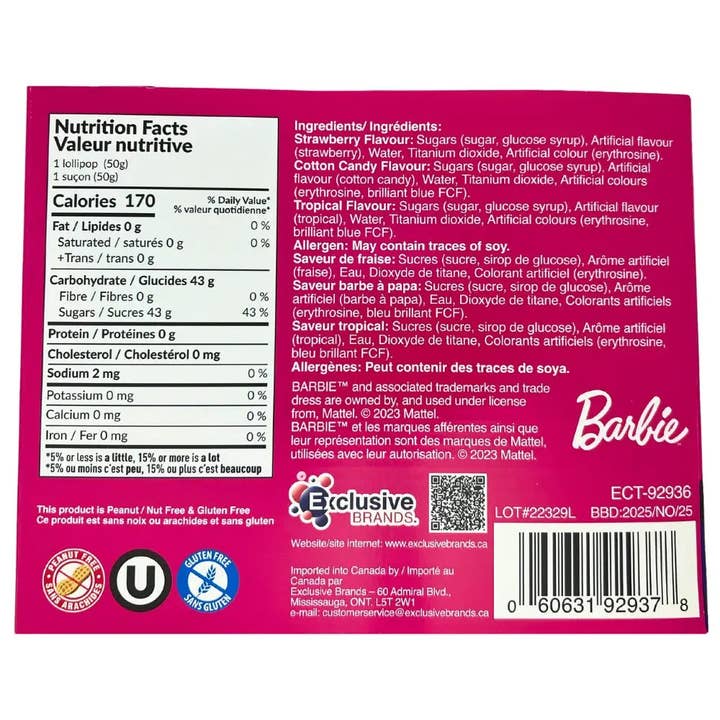 Echo Sales Canada - Wholesale Lolly - Barbie Wizzy Pop Lollipopdoosje met stro, 50 g x 20 stuks4