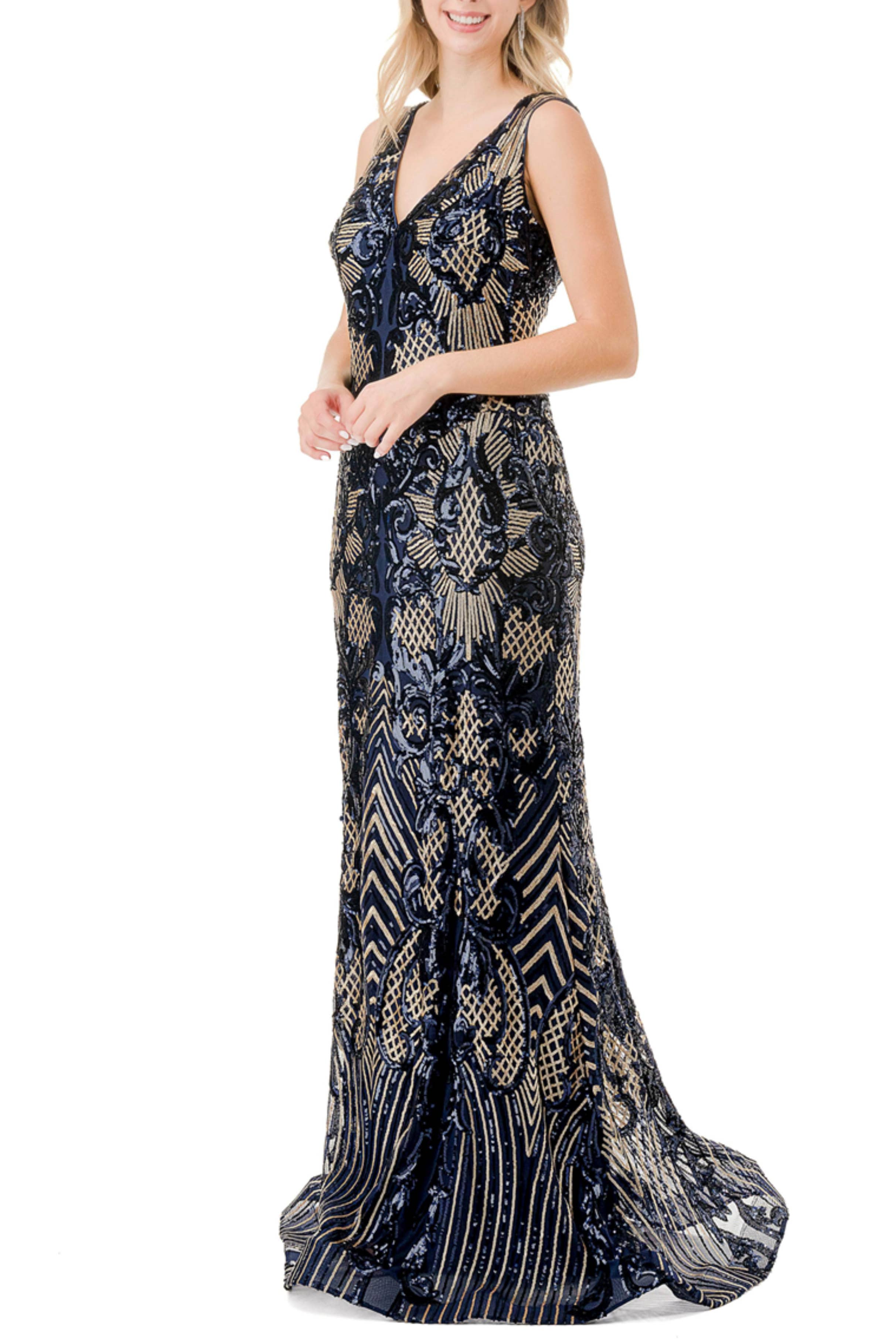 NAVY Aspeed V-Neck Sequined Evening Mermaid Dress for wholesale on Faire