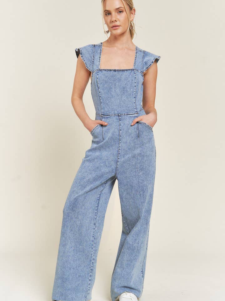 DENIM TUTA IN DENIM INCRESPATO JJS5035 in vendita all'ingrosso su Faire5