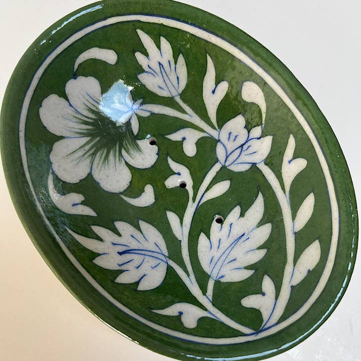 natural habitat - Wholesale Bath soap dish - Pottery Soap Dish Med Zinnia Green1