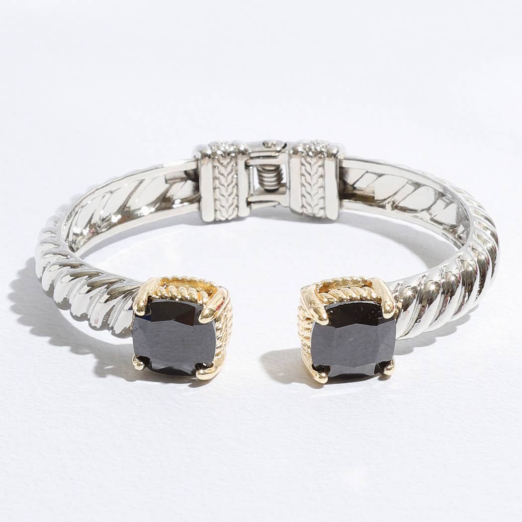 Fashion City - Wholesale Cuff Bracelet - Colored Square Rhinestone Edge Bangle Bracelet1