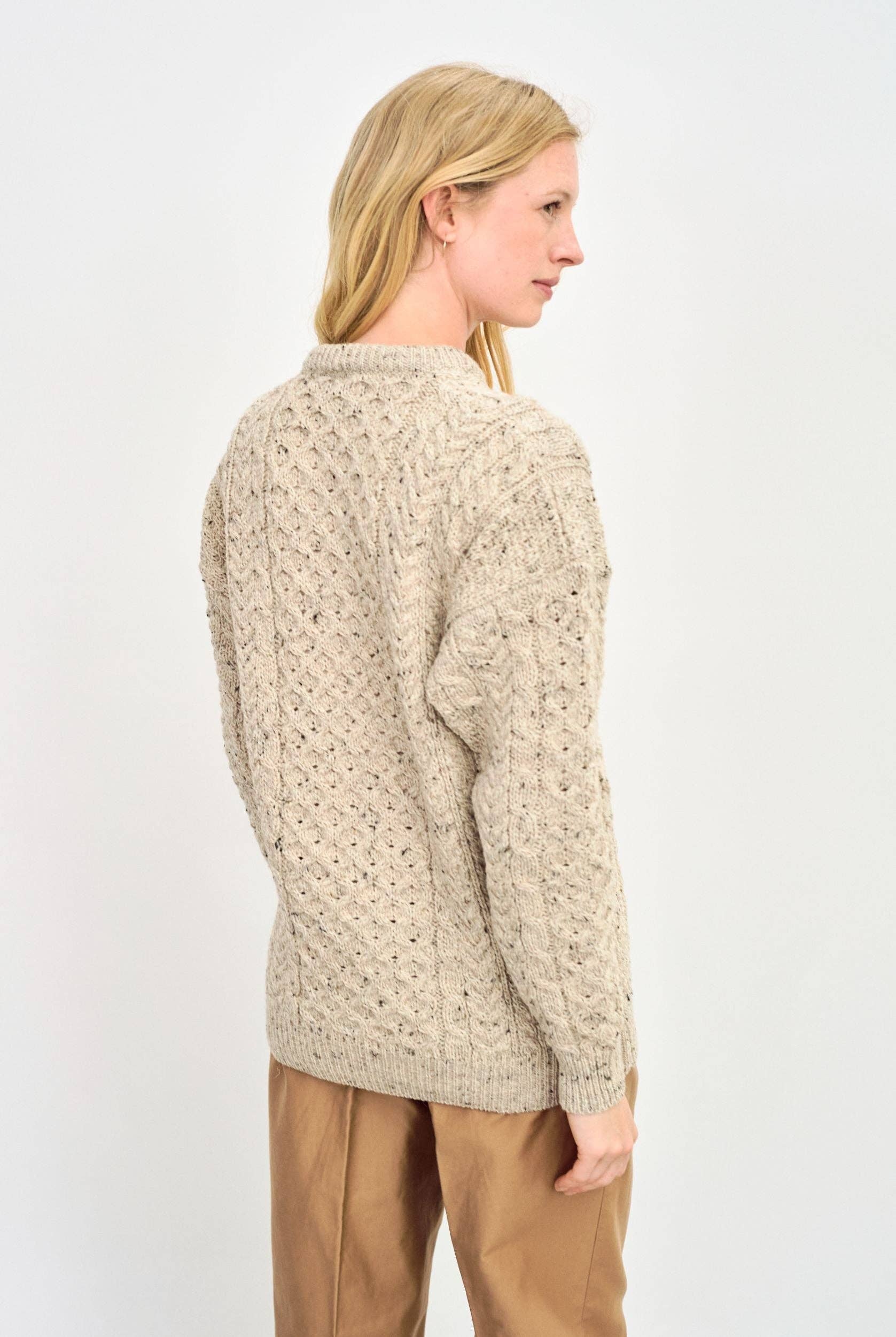 Aran Woollen Mills - Wholesale Knit Sweater - Women's - Inishbofin Ladies Traditional Aran Sweater -  Flecked Oat1