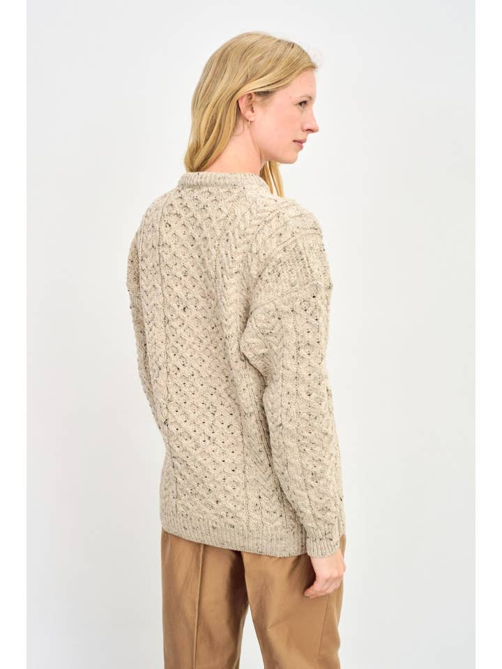 Aran Woollen Mills - Wholesale Knit Sweater - Women's - Inishbofin Ladies Traditional Aran Sweater - Flecked Oat1