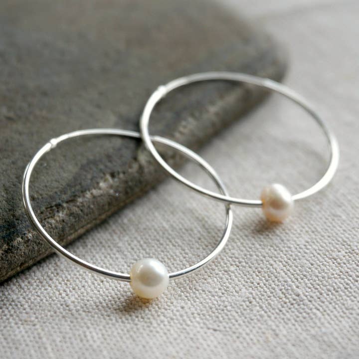 Pearl Silver Hoops for wholesale by Sowell Jewelry