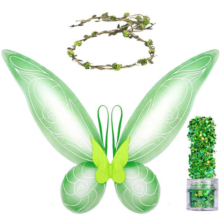Green Fairy Costume Accessories Set -Fairy Wings with Crown for wholesale by Funcredible
