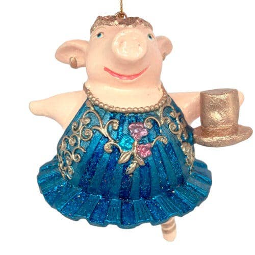 Un cochon portant un chapeau, vêtu d'une robe bleue. pour la vente par Santa and friends