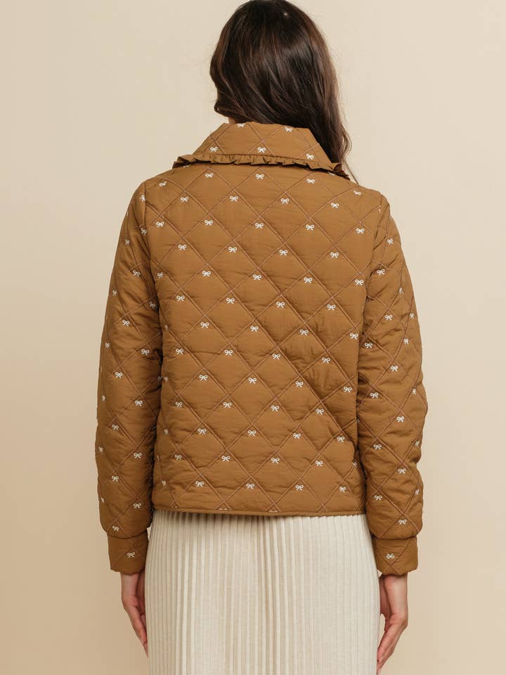 A & SHE - Wholesale Jacket - Women's - Quilted Embroidered Bow Tie Front Jacket with Ruffle Collar13