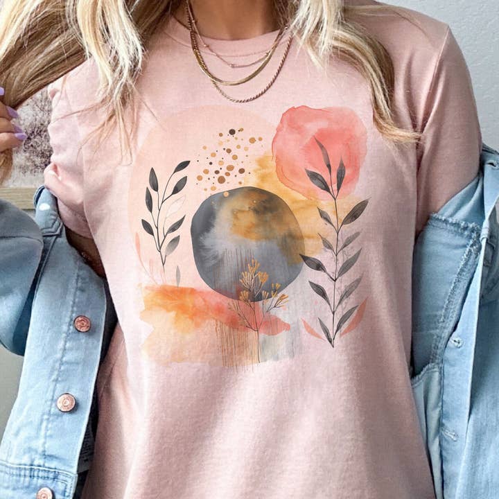 Par.tees by Party On! - Vendita all'ingrosso Maglietta serigrafata - Donna - Maglietta grafica floreale boho bohemien Fiore astratto moderno autunnale