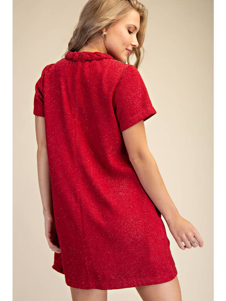 Glam - Wholesale Dress - Women's - Round Neck Twist Trim Mini Dress4