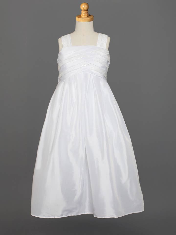 Vestido de Comunhão com Corpete Cruzado em Tecido de Tafetá e Lantejoulas por atacado de mabel + honey