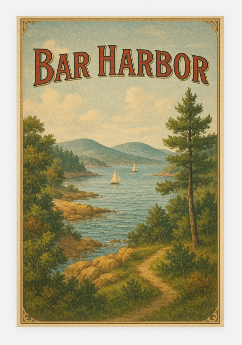 Mentally In Maine - Wholesale Postcard - Bar Harbor Vintage Vista Post Card0