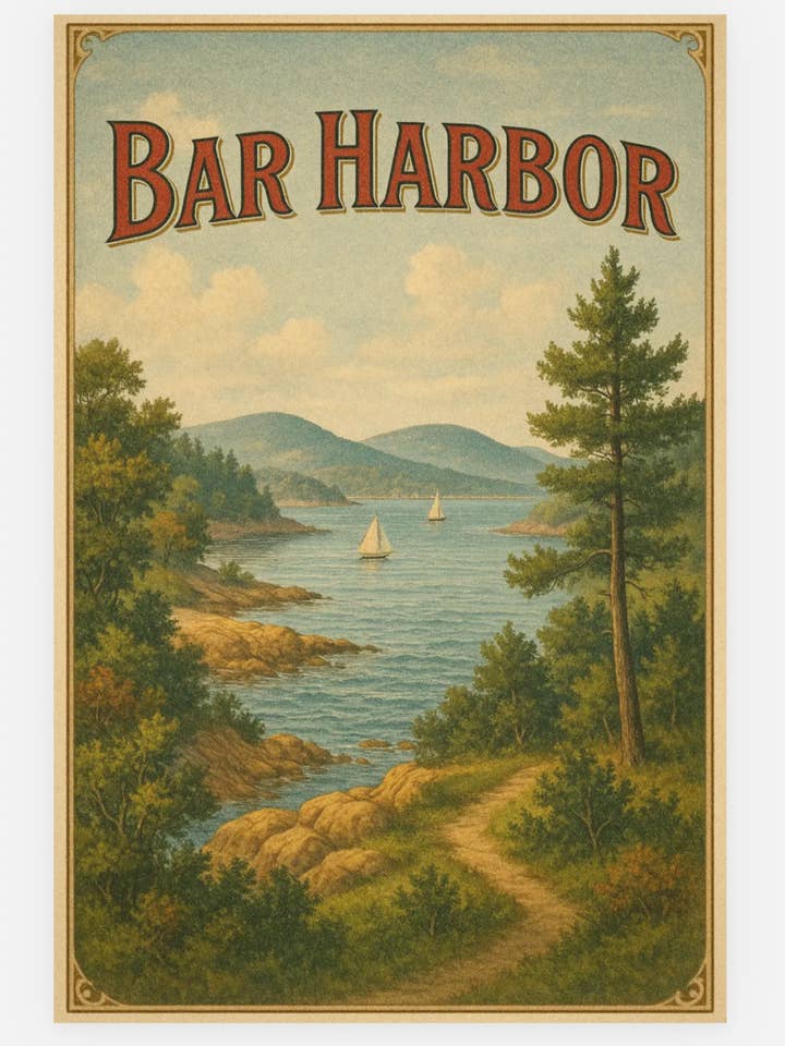 Bar Harbor Vista Vintage Style Postcard for wholesale by Mentally In Maine