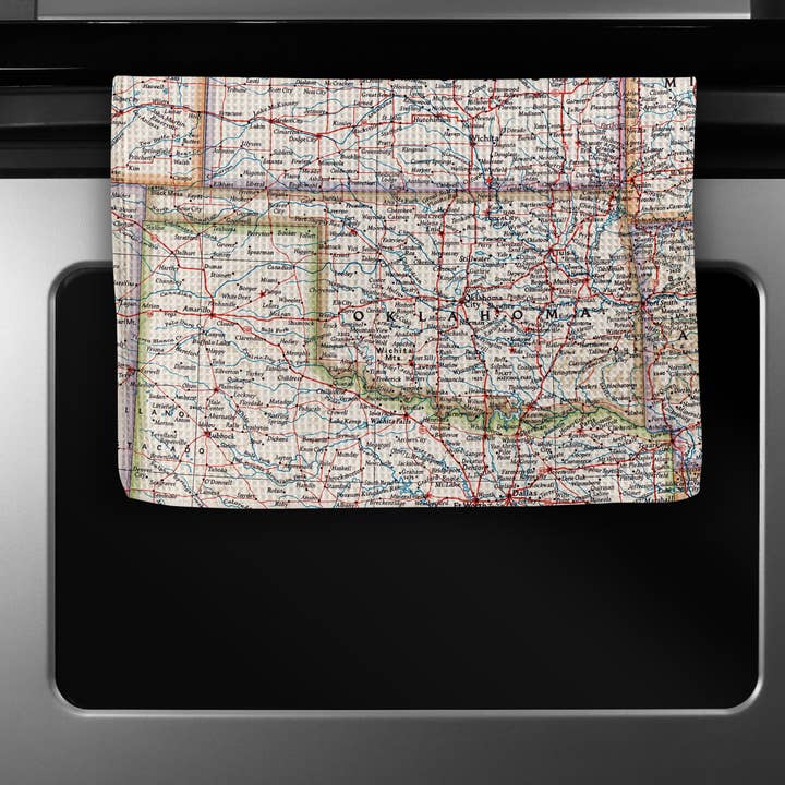 Oklahoma Map Waffle Weave Kitchen Towel Tea Towel for wholesale by Daisy Mae Designs