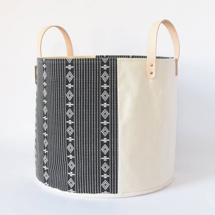 Medium Natural Canvas Bucket Basket | Black for wholesale by Good Company Wares