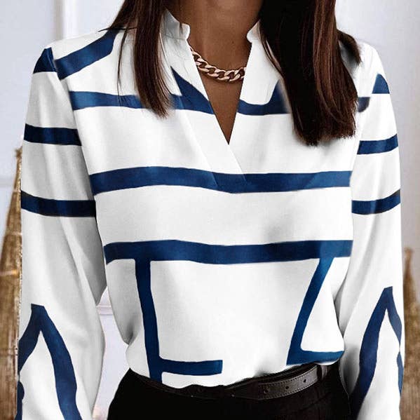 Långärmade lösa tryckta V-ringade blusar & skjortor toppar för wholesale av ShieldChic