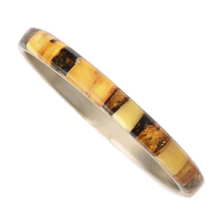 Mosaic Amber & Stainless Steel Round Bracelet for wholesale by The Natural Amber