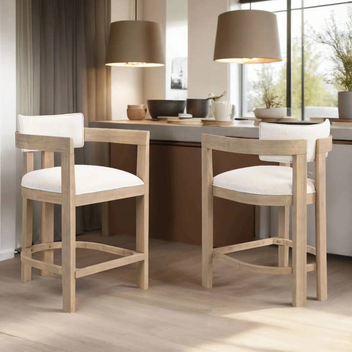 Tabourets de comptoir rembourrés, 26" Lot de 2, Frêne clair et Noyer pour la vente par 39F INC CANADA