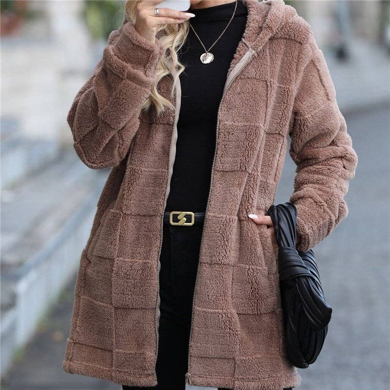 KAKI Manteau en polaire à capuche ample et long cardigan en vente sur Faire1