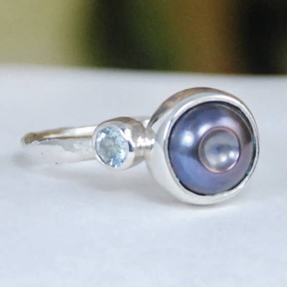 Violette Perle und Aquamarin Silber Sterlingring für den Großhandel von Ami jewel