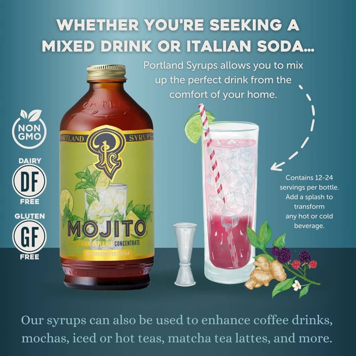 Portland Syrups - Wholesale Cocktail Mix/Syrup - Mojito Syrup 12oz - cocktail / mocktail beverage mixer3